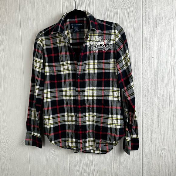 Ralph Lauren Madres Plaid Deer Crest Logo MCMLXVII Navy Red Button Front Shirt - Picture 8 of 8